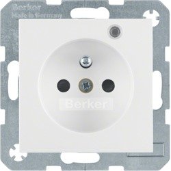 B.x/S.1 Zásuvka s uzemněním a kontrolní LED se zvýšenou ochranou kontaktů, bílá, lesk Berker 6765098989